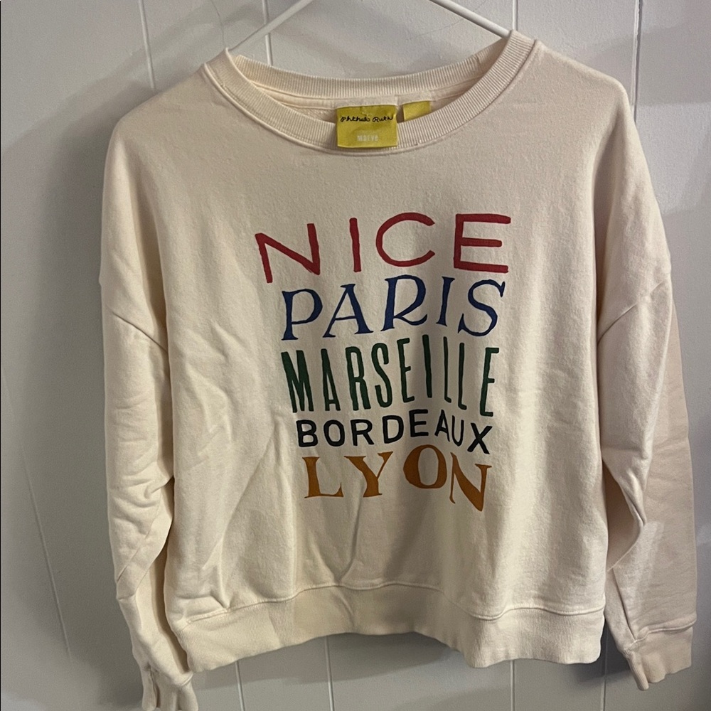 Maeve Cream Sweatshirt with Multicolor City Text